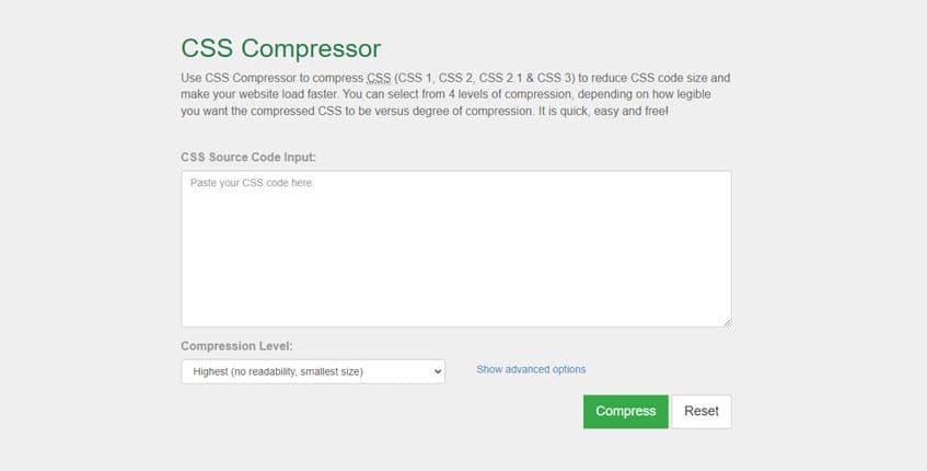Csscompressor - Compresor ficheros CSS online