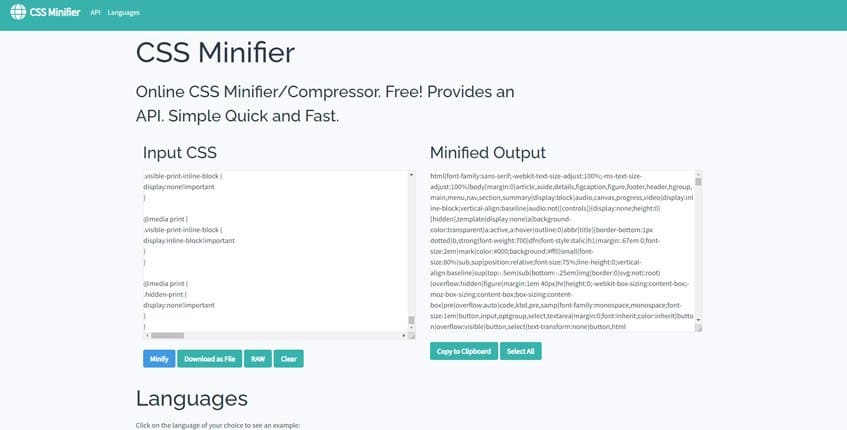 Css Minifier - Compresor ficheros CSS online