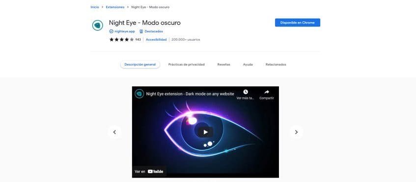 Night Eye - Modo oscuro Extensión de Chrome