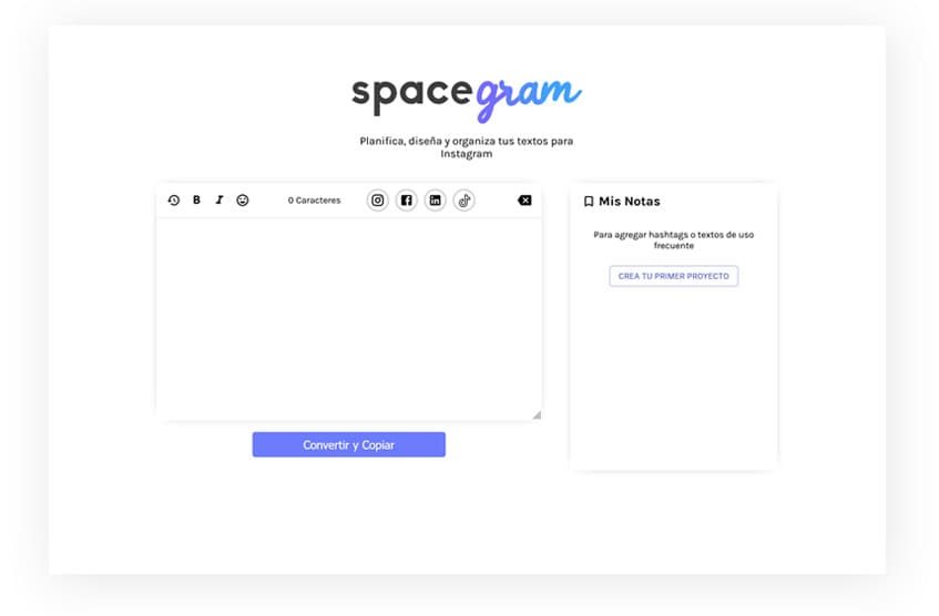 Como poner negritas, cursivas y espacio en redes sociales con SpaceGram